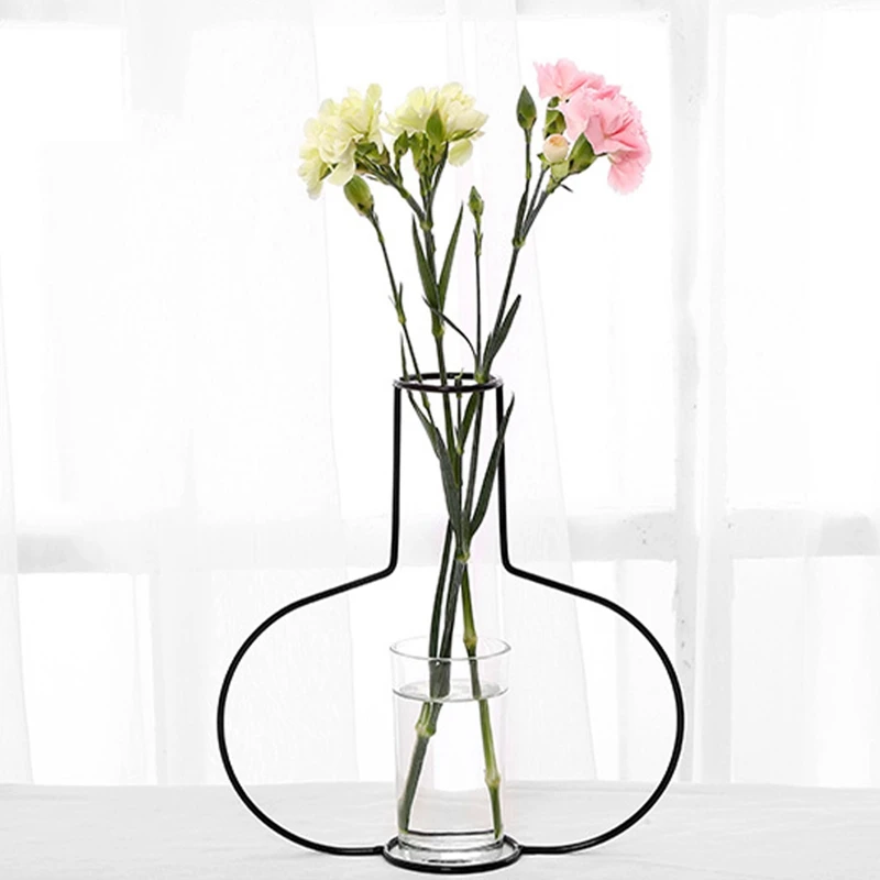 

Nordic Style Iron Line Vase Home Decor Retro Iron Line Table Flowers Vases Metal Plant Holder Minimalist Abstract Iron Vase