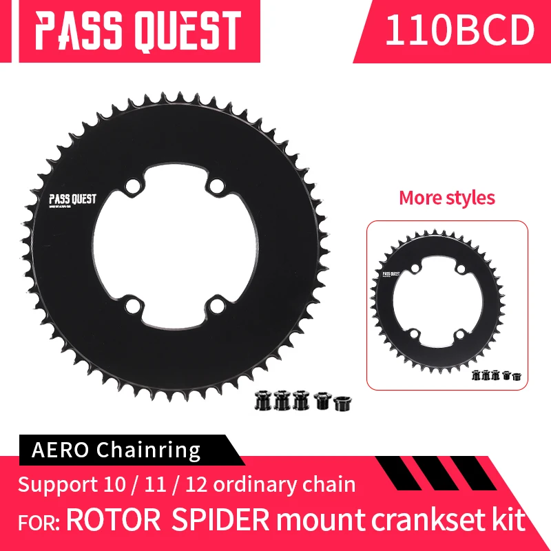 PASS QUEST Rotor 110BCD AERO Crankset Narrow Wide Chainring Round Road Black Chinwheel 40T-60T 9-12 Speed
