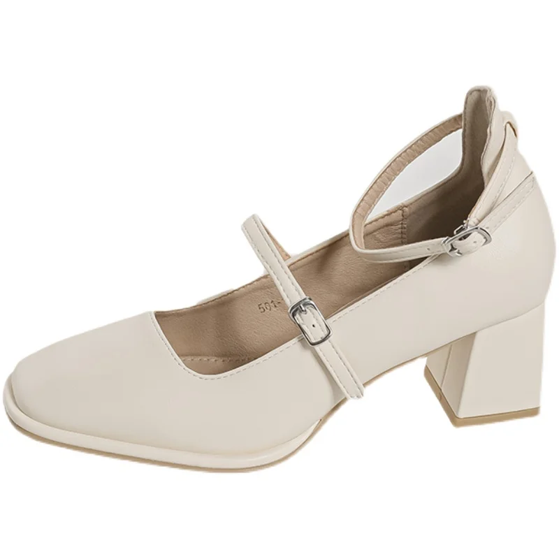 Mary Jane Shoes Women's 2022 Spring and Autumn New Thick Heels High Retro Square Toe Pumps