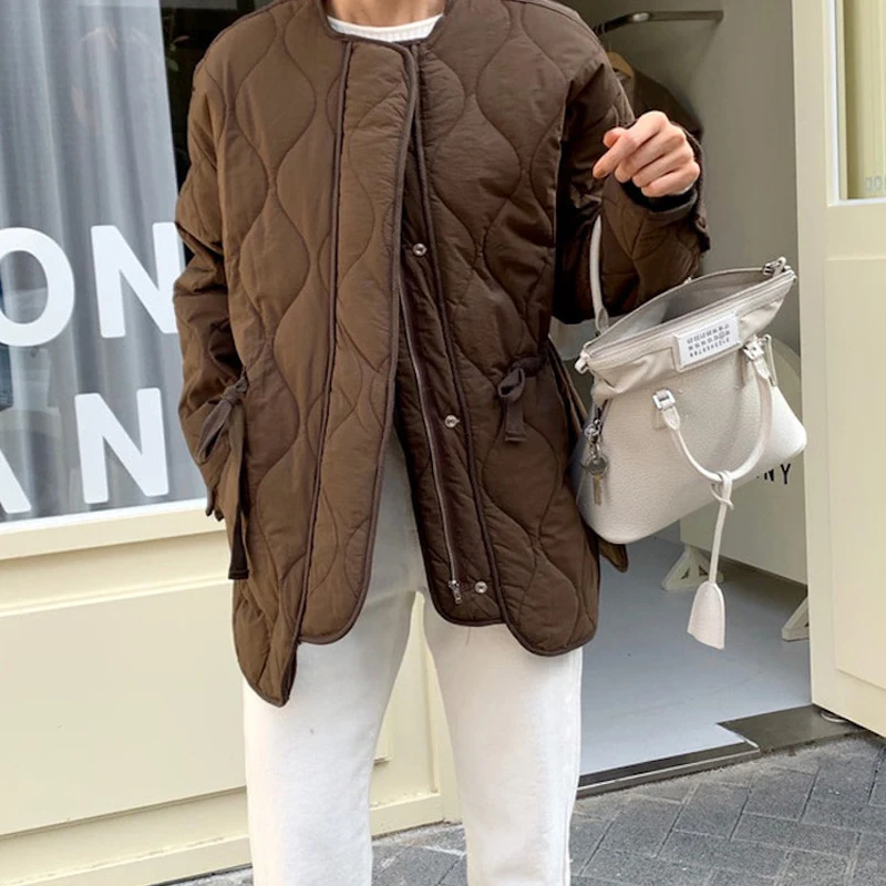 2023 New Winter Solid Women Coat Office Lady O-Neck Thick Warm Loose Casual  Jacket Female Casual Outwear Elegant All-match Tops