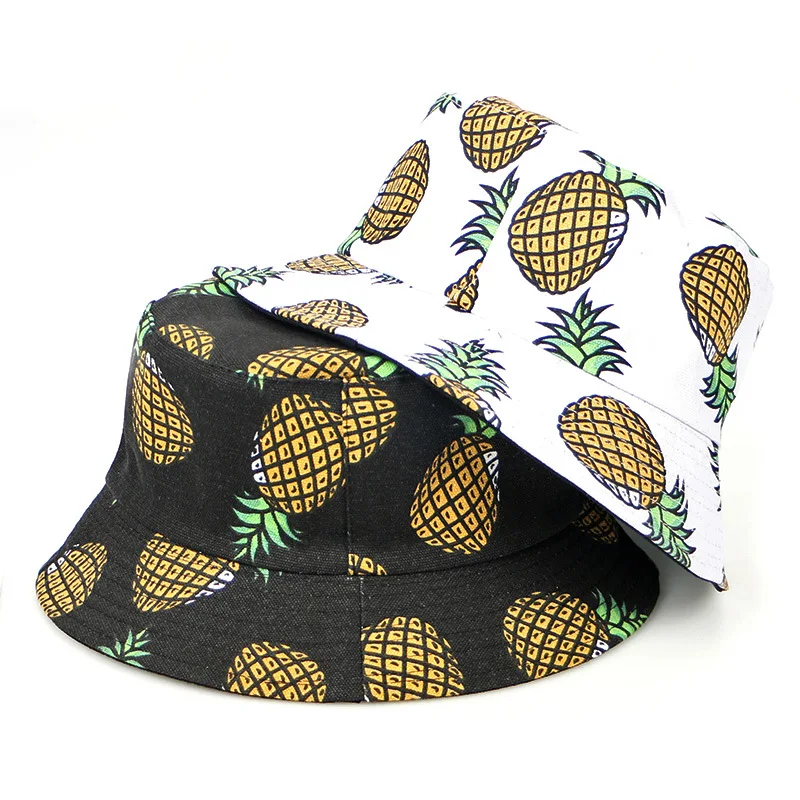 

2023 Summer Bucket Hat Women Fashion Bob Pineapple Print Panama Foldable Fisherman Hat For Men Short Brim Hawaii Beach Cap Male