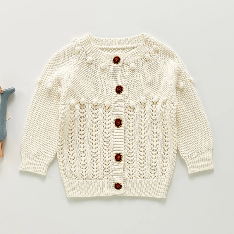 

Infant Baby Girl Knitting Cardigan Solid Color Hollowed Out Long Sleeve Cardigan Autumn Spring Toddler Baby Girls Sweater Coat