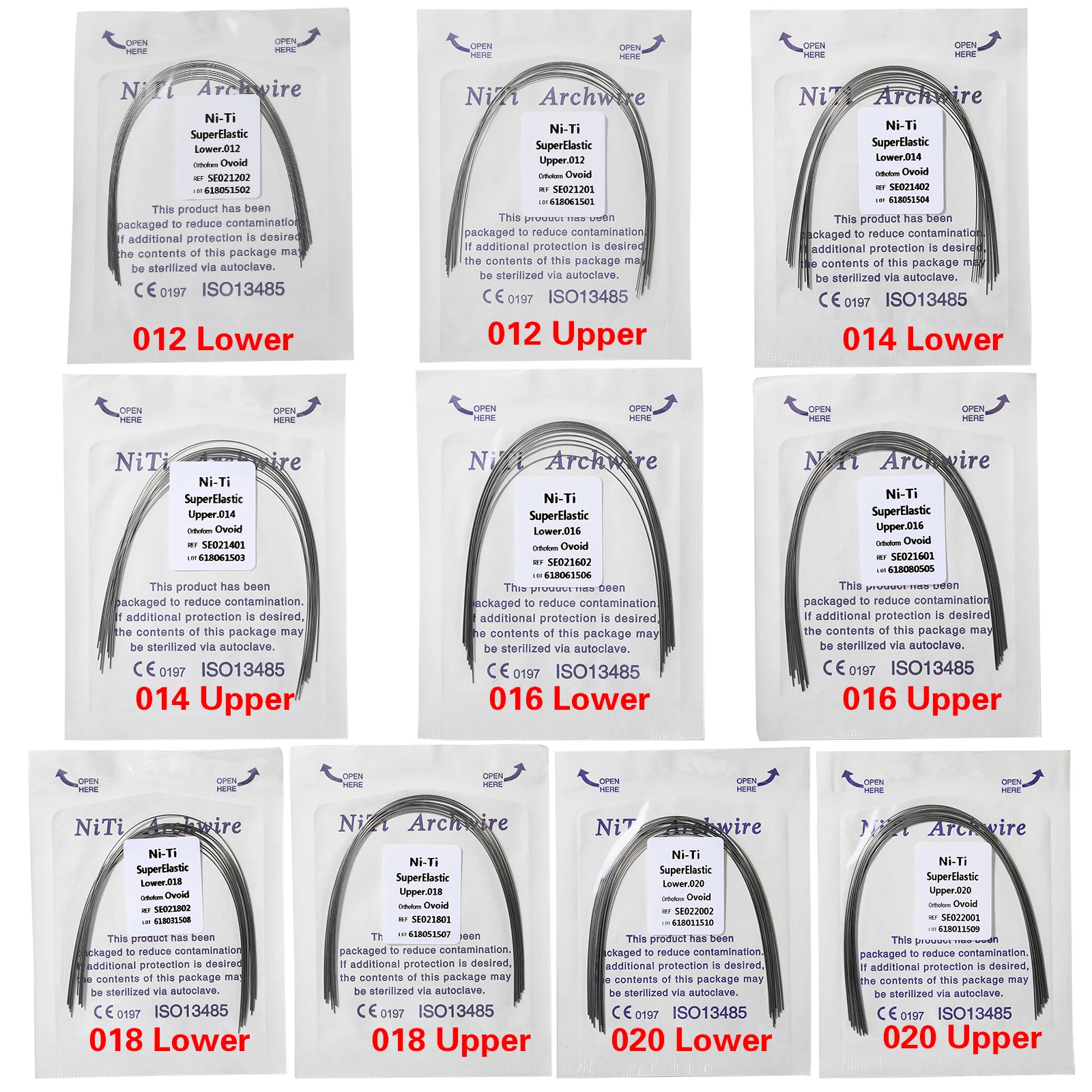 

100pcs Dental Orthodontic Super Elastic Niti Round Arch Wire Ovoid wires 10 Bags For Orthodontic