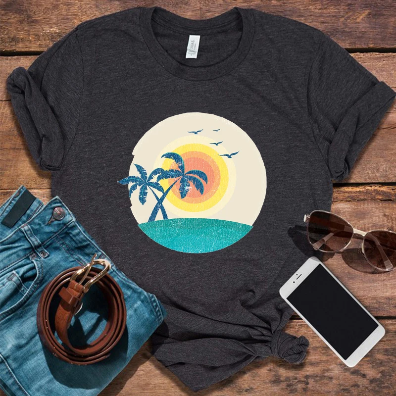 

Beach Palm Trees Clothes Aloha Vacation Tshirt Tropical Plants Shirts Hawaii Beach Womens Clothing Aloha Shirts Women Tees M