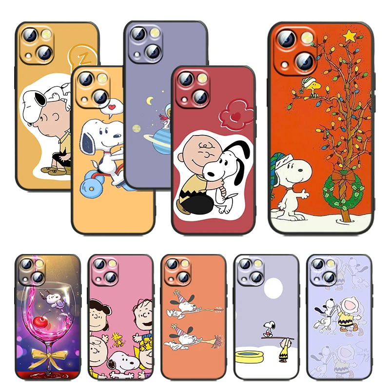

Nice Snoopy animation For Apple iPhone 11 12 13 Max Mini 5 6 7 8 X XR XS Pro Plus Black luxury Silicone Cover Funda Phone Case