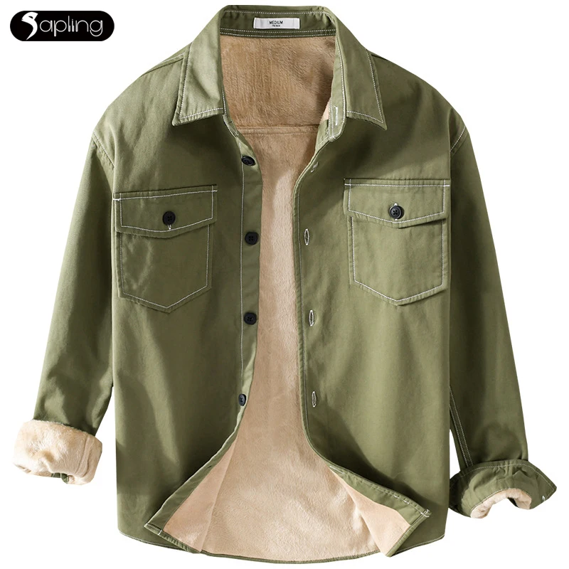 

Autumn Winter Men Casual Shirts Advanced Tooling Plus Velvet Thick Warm Shirt Men Long-sleeves Cotton Shirt Men Fashion Inch Top