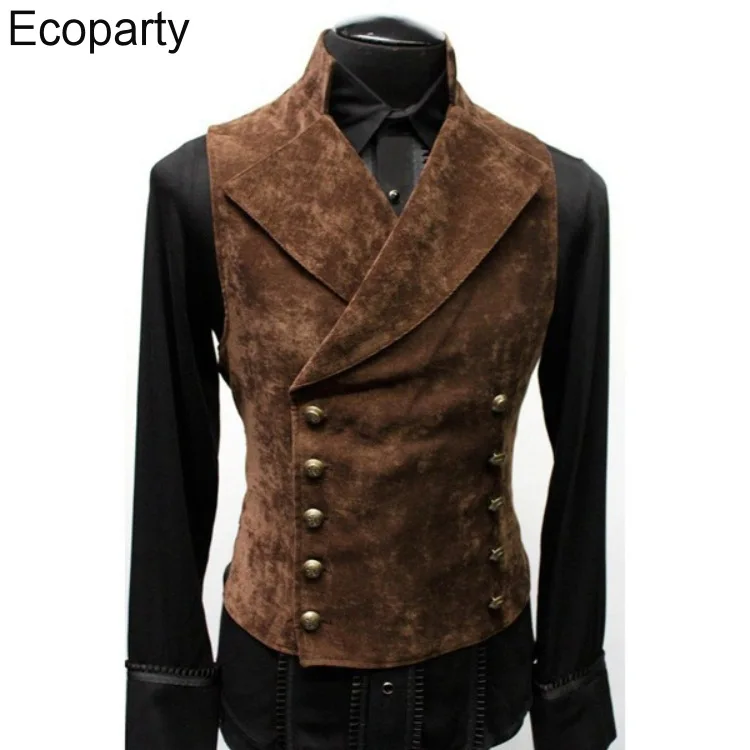 

Mens Double Breasted Gothic Steampunk Velvet Vest Stand Collar Medieval Victorian Black Waistcoat Men Stage Cosplay Prom Costume