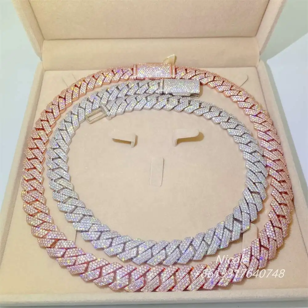 Бриллиантовая цепочка из серебра 925 пробы с муассанитом 18 мм 20 дюймов 22 дюйма