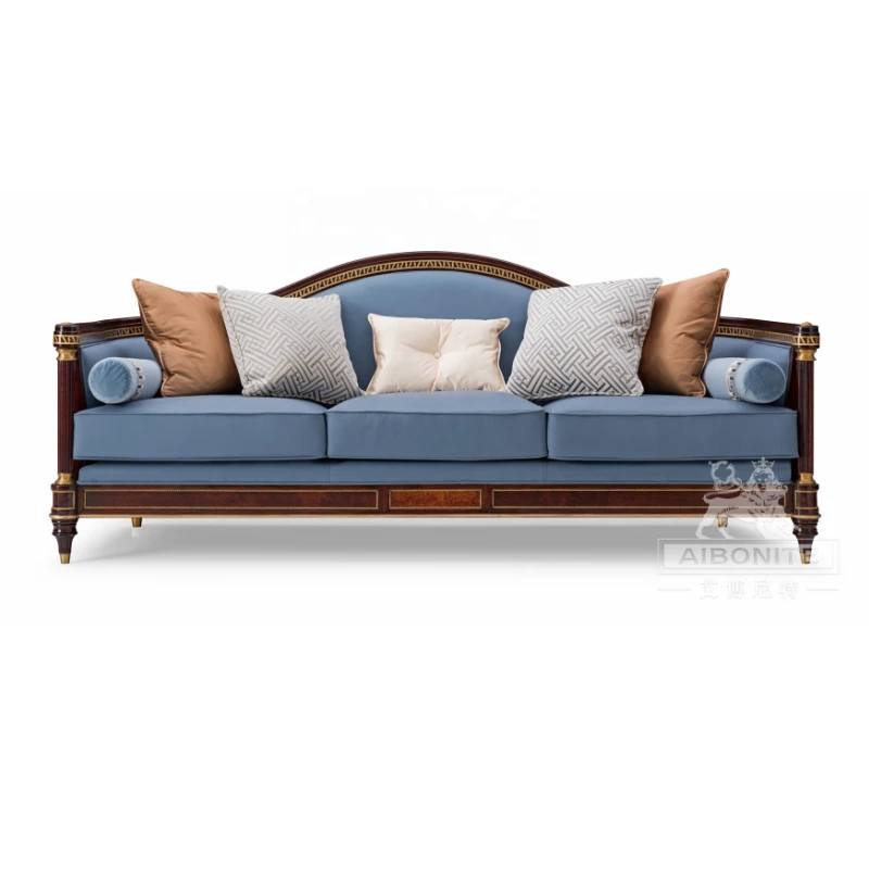 

Italian Classic Style Cherry Color Genuine Leather Wooden Carved Living Room Furniture Sofa Sets