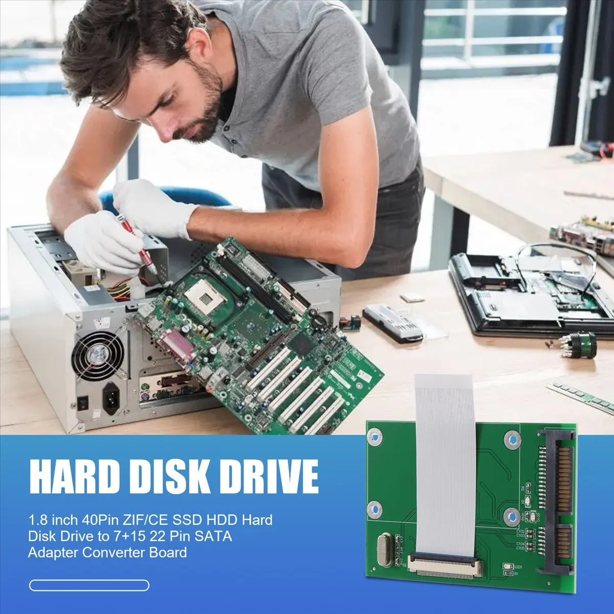 Фото Адаптер-конвертер L77A для SSD/HDD с 40-контактным разъемом ZIF/CE (1,8 дюйма) в 22-контактный SATA (7+15) №5