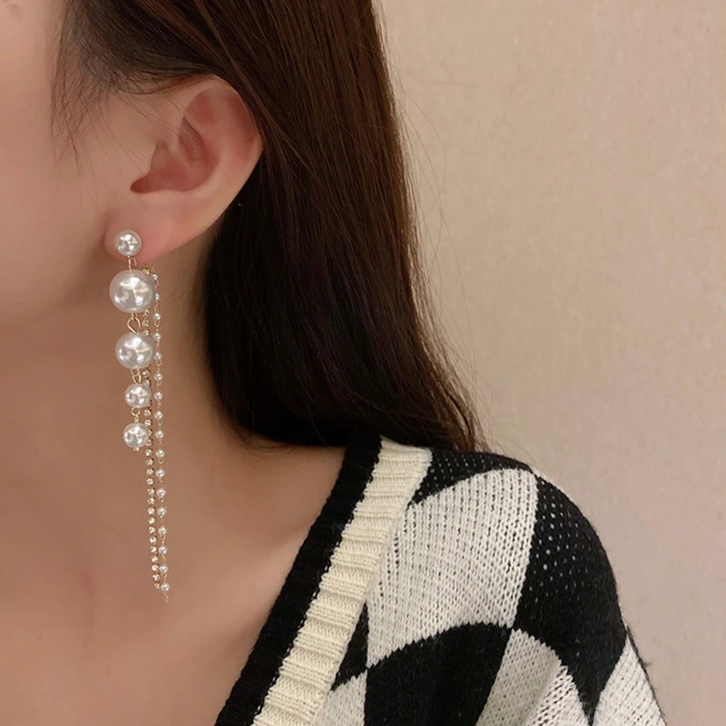 Жемчужные серьги-кисточки из серебра 925 пробы длинные серьги-подвески для ушей