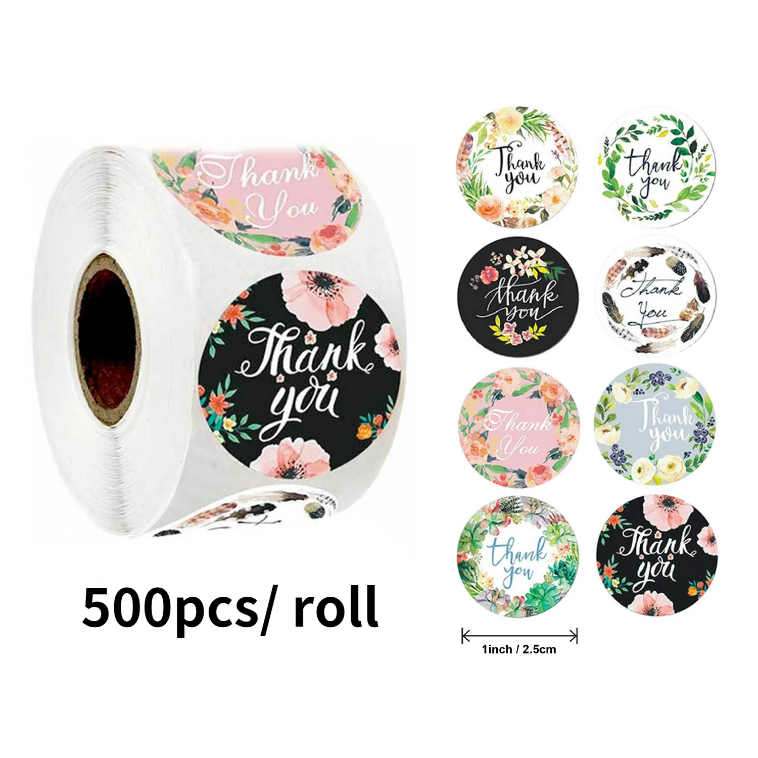 

500 Labels/roll round thank you flower stickers scrapbooking for package seal labels custom sticker decoration wedding sticker