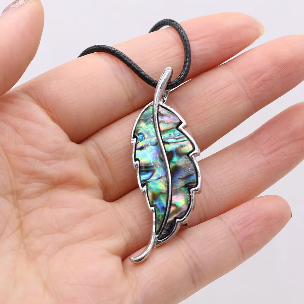 

Natural Abalone Shell Leaf Shape Alloy Pendant Rope Chain Necklace For Women Men Necklaces Trendy Jewelry Gift 50x15mm