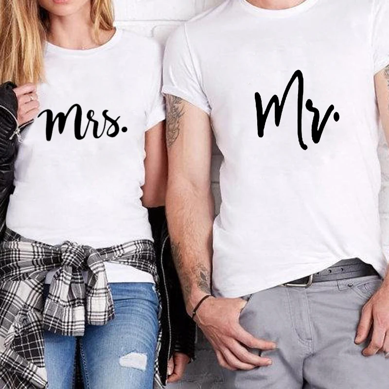 

Anniversary Gift Honeymoon Tshirt Mr and Mrs Tee Couple Shirt Funny Matching Letter Couple Cotton T-shirts Wedding T Shirt