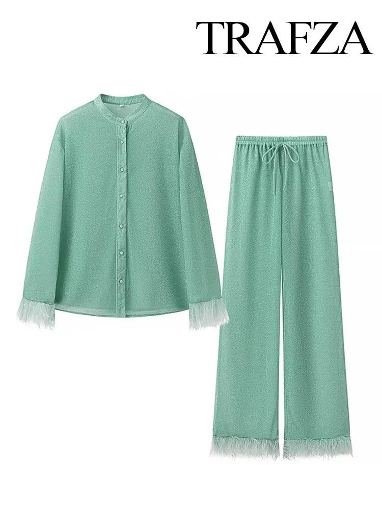 Брюки женские нишевые однотонные с длинным рукавом и поясом на резинке