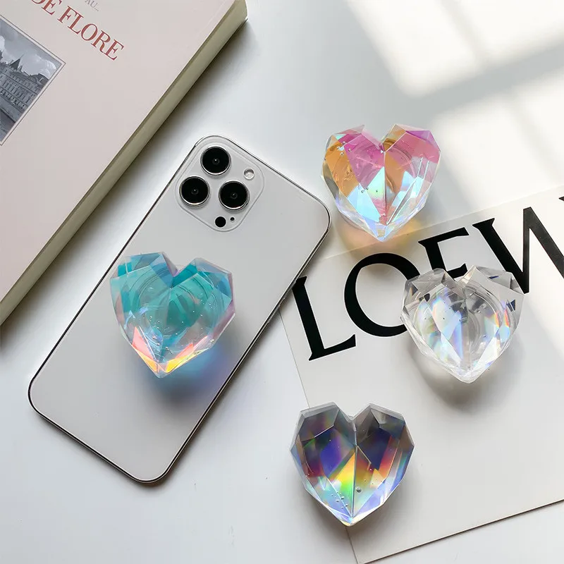 

Laser Dazzling Color Love Transparent Phone Holder Fashion Simple Folding Mobile Cellphone Support Telephone Phone Accessories