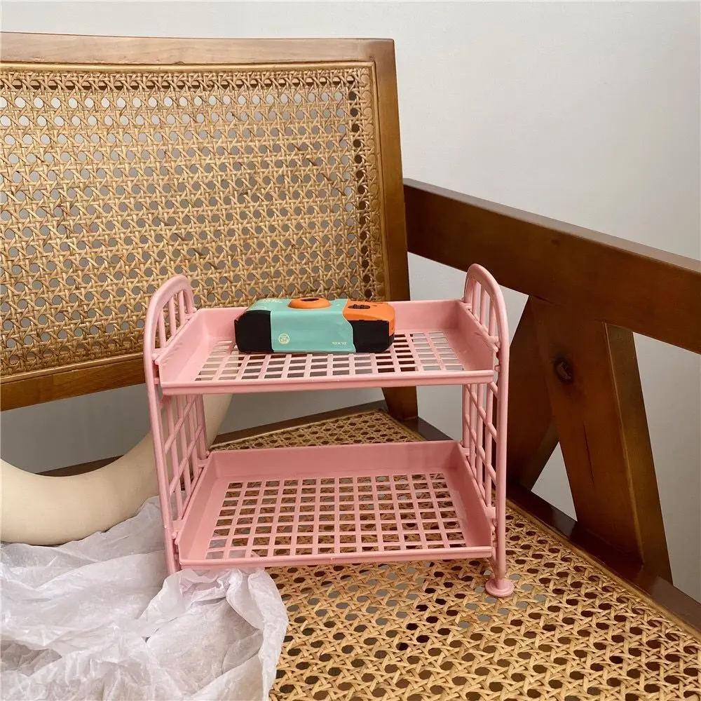 Kawaii Macaron Minimalist Desk Desktop Organizer Storage Rack Student Dormitory Folding Hollow Shelf Skin Care | Дом и сад