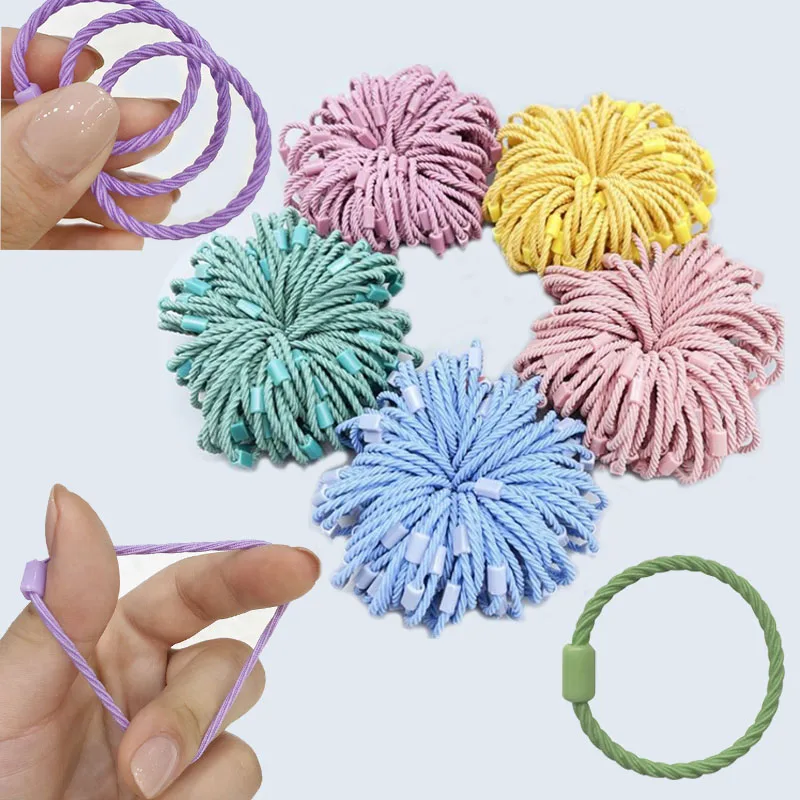 

New DIY Children's Threaded Hair Rings Solid Color High Elastic Hair Rings Do Not Hurt Hair Ornaments Girls' Hair Ties Headdress