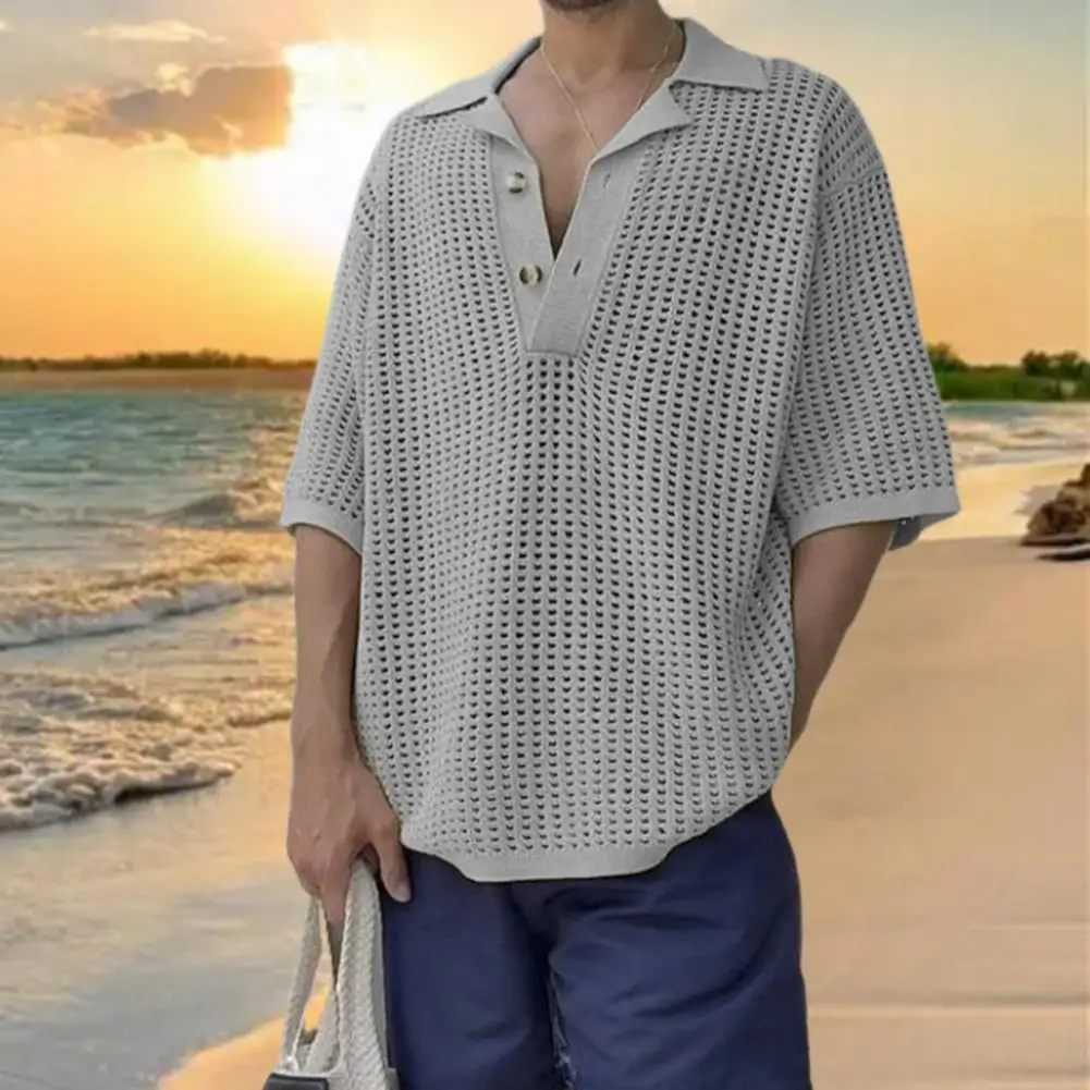 Trendy Pullover Sweater V-Neck Shrink Resistant Cut Out Loose Fit Men Tops  Comfortable Knitting Shirt Workwear