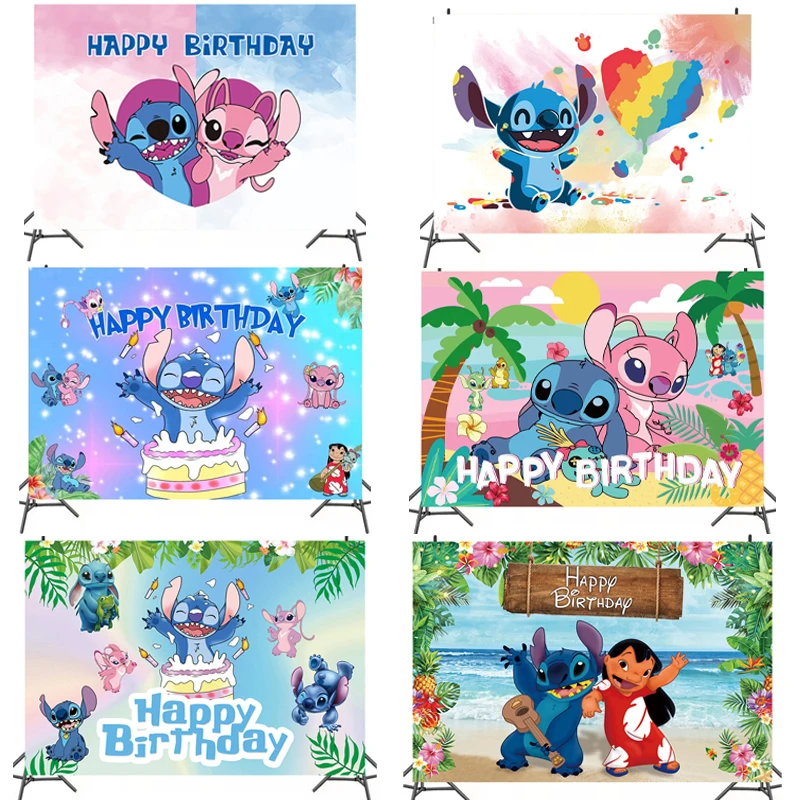 150x100cm Disney Lilo&Stitch Background Birthday Decoration Children's Favor Wall Party Backdrops Decorations Baby Shower Banner