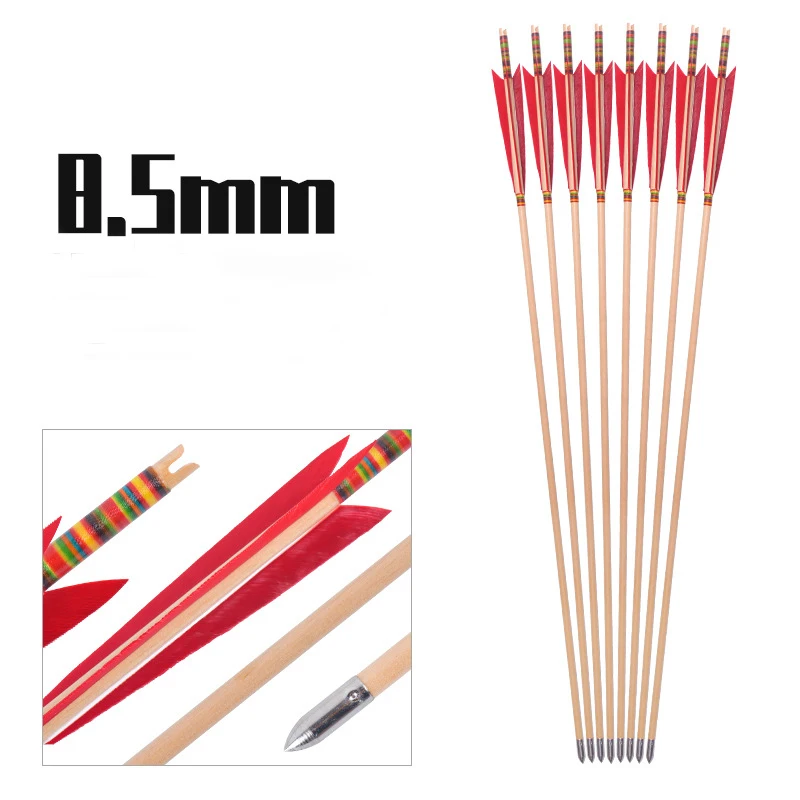 

Wooden Arrows 8.5mm Diameter Steel Arrows Red Turkey Feathers For Compound/Recurve Archery Shooting Accessories