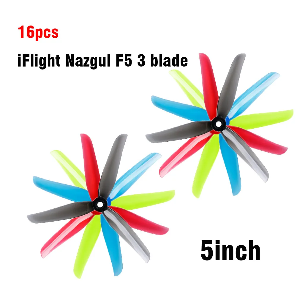 

16 шт. 8 пар iFlight Nazgul F5 5 дюймов 3 лопасти/три лопасти пропеллер prop CW CCW с 5 мм центральным монтажным отверстием для FPV дрона часть