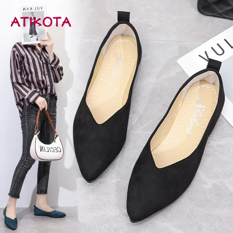 

Atikota Women Flat Pointed Toe Slip-on Shoes for Ladies Solid Casual Work Footwear Fashion Ballet Flats Soft Breathable 2021 New
