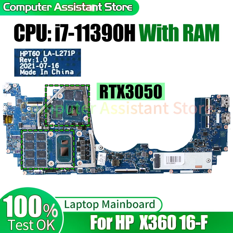 

For HP X360 16-F Laptop Mainboard LA-L271P M83495-601 i7-11390H RTX3050 RAM Notebook Motherboard
