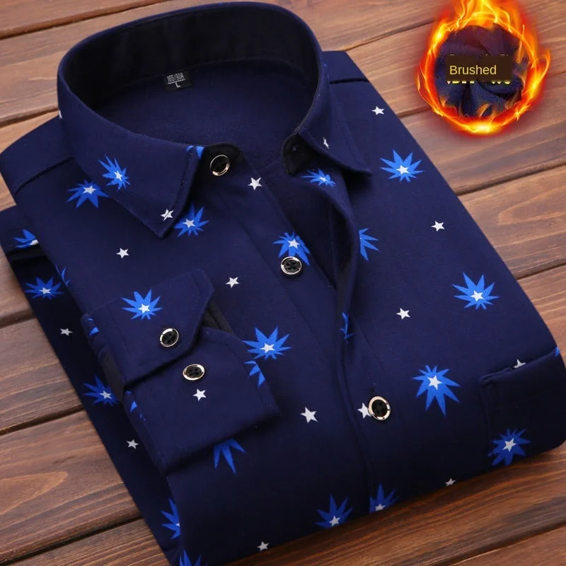 Fleece Warm Long Sleeve Shirt For Men Dress Shirts