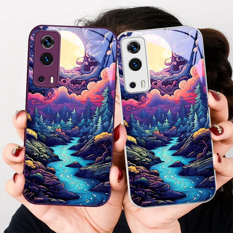 Anime Forest Moon Rive For VIVO Y72 X100 Pro Y55 16 V20 29 V30 X60 Y11s Y20 X80 5G Y36 4G V23e Tempered Glass Phone Case