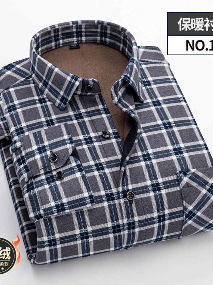 Plush Men's Shirt Business Casual Thickened Thermal Undercoat Plaid Shirt Men's New Thermal Clothing In 2022 Winter Men's