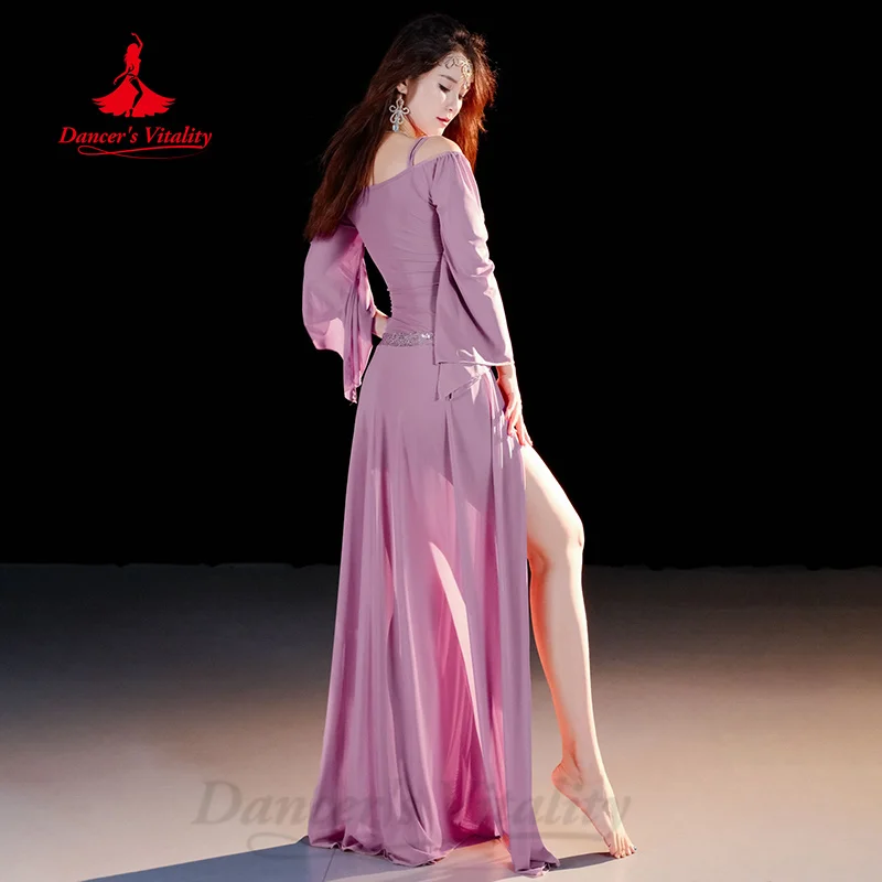 Костюм для танца живота женщин топ с длинными рукавами и блестками + сексуальная