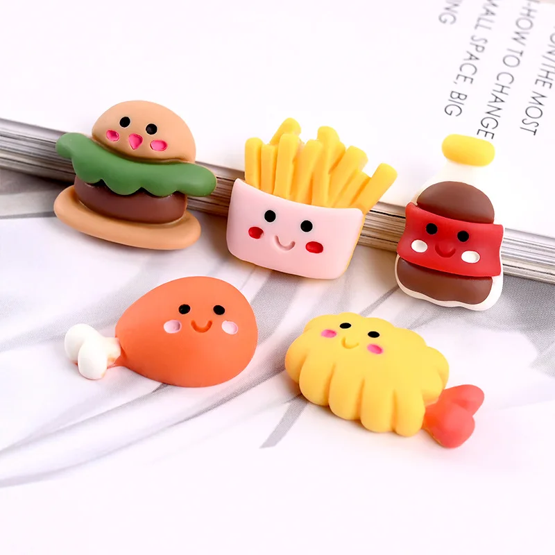 

10pcs Cute Cartoon Resin Hamburger/french Fries/coke Materials Craft Supplies Flatback Embellishments Mini Figurine Scrapbooking