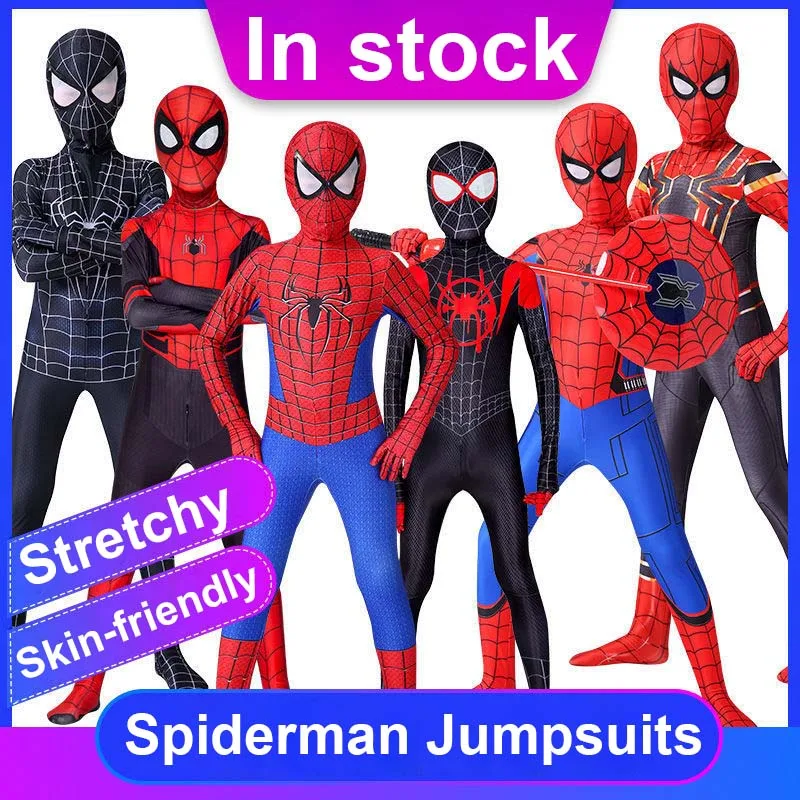 Купи New Miles Morales Far From Home Cosplay Costume Zentai Spiderman Costume Superhero Bodysuit Spandex Suit for Kids Custom Made за 751 рублей в магазине AliExpress