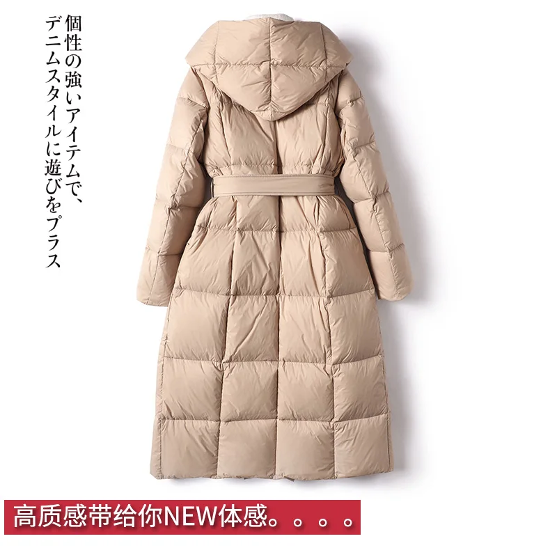 Fashion Design New 90%  White Duck Down  Long  Puffer Jacket  Abrigos Mujer  Women Jacket  Luxury  Slim  Adjustable Waist