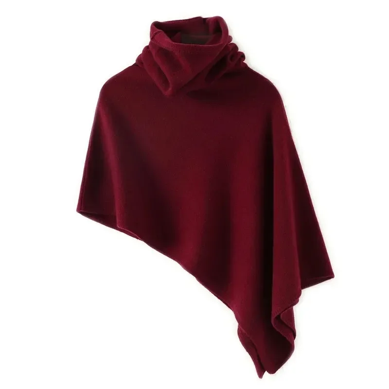 

Women Shawl Cloak Knitted Jacket Scarf Cape Autumn Winter Korean Fashion Irregular Poncho Turtleneck Black Femme Tops N24