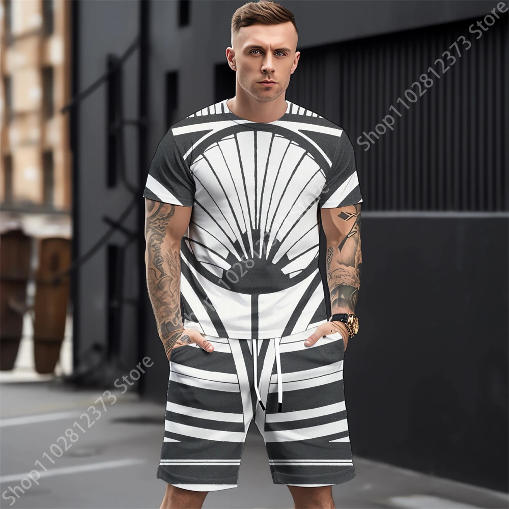 2023 Tracksuit Men Summer Men Casual Sport Men T-shirt+Shorts Two Piece Set Men Fashion Retro 3D Printing Street Clothes For Men