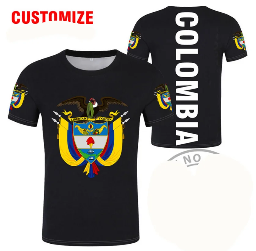 

Футболка Колумбия, самодельная футболка с бесплатным именем и номером по индивидуальному заказу, футболка с государственным флагом, логотип страны испанской республики, печать фото, 0 одежды