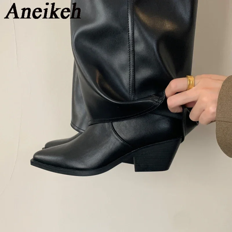 Aneikeh 2024 модные ранние рыцарские ботинки американский стиль остроносые высокие