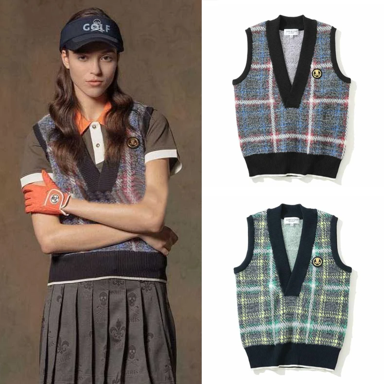 

Женская одежда для гольфа, новый вязаный жилет без рукавов, цветной контрастный уличный спортивный топ, одежда для гольфа для женщин