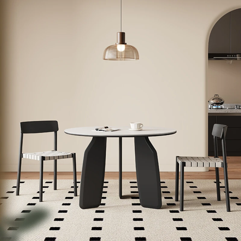 

Обеденный стол и стул из массива дерева, круглый современный минималистичный домашний дизайнерский Французский Ретро Круглый стол из чистого белого камня