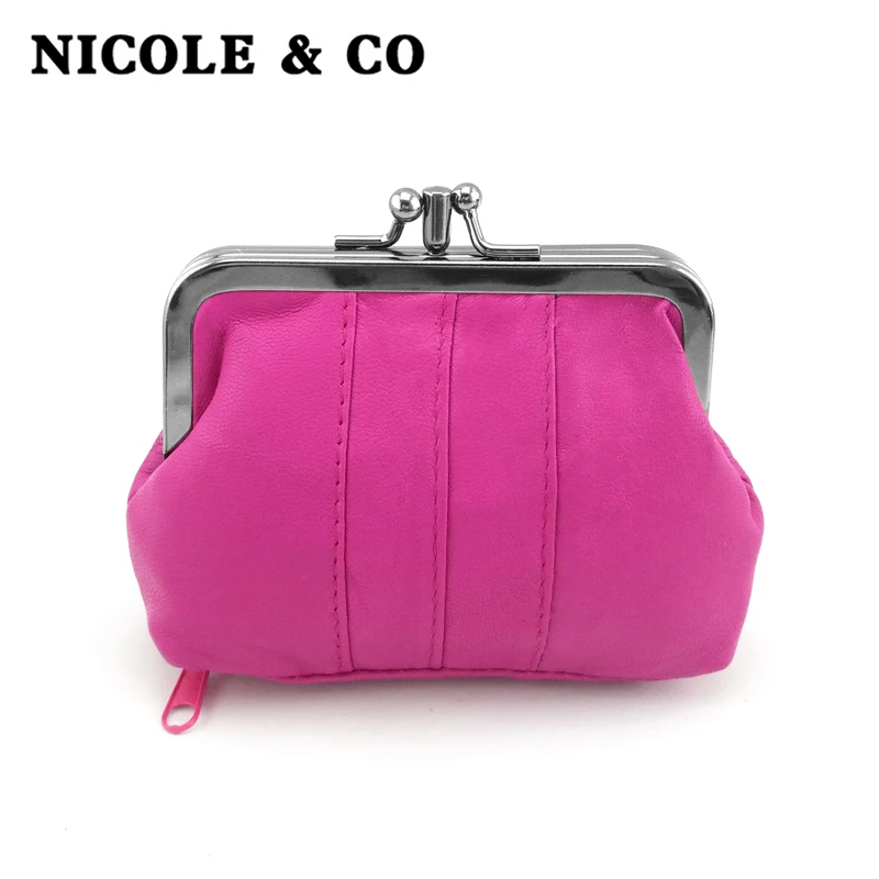 

NICOLE & CO Genuine Leather Coin Purse girls Sheepskin Change Purse Metal Hasp Closure Card Holder Wallet Zipper Small Bag new