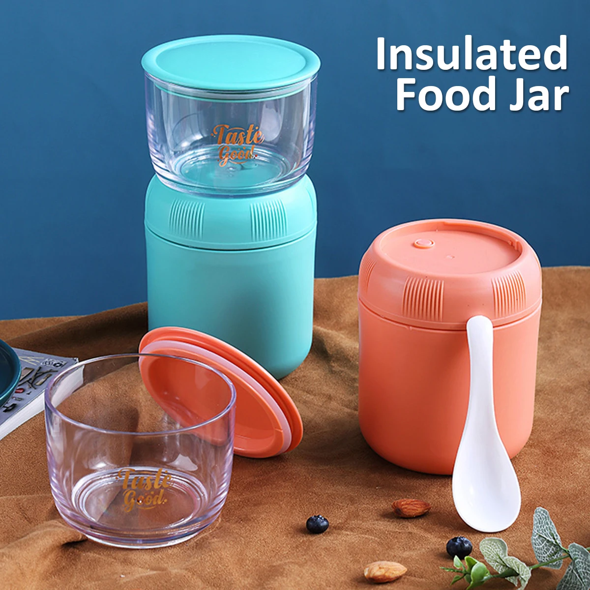 

Insulated Food Jar with Topping Container Oatmeal Yogurt Container Food Soup Jar Stainless Steel Leak-Proof Portable Lunch