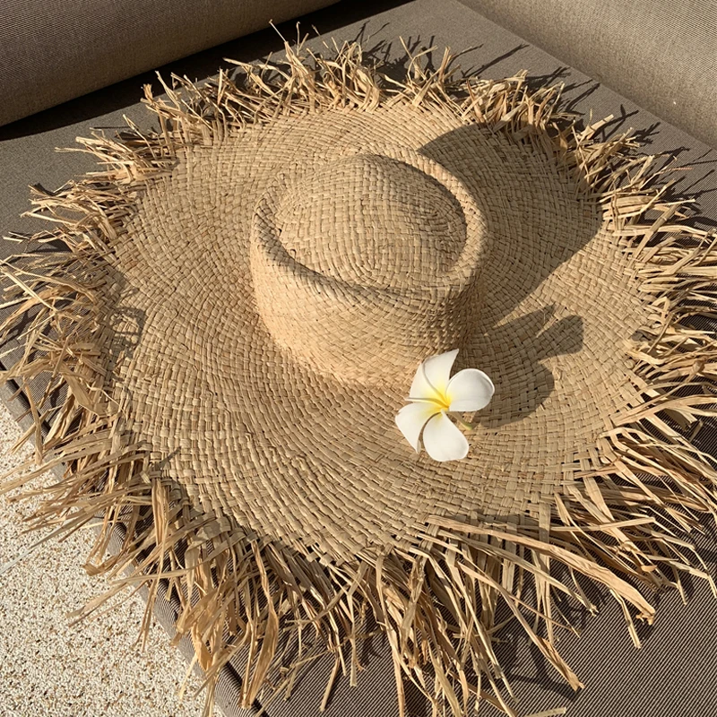 

2022 Natural Raffia Straw Hat Summer Hat for Women Large Wide Brim Sun Protection Sun Hats Lady Gilrs Holiday Panama Beach Hat