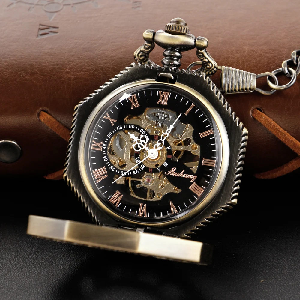 New Irregular Digital Display Hollow Steel Mechanical Pocket Watch Retro Gentleman Analog Signal Clock Women's Jewelry Gift