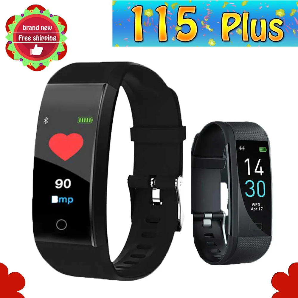 New 115 Plus Smart bracelet Health blood pressure Heart rate monitor Sport fitness tracking Waterproof dustproof Bluetooth watch