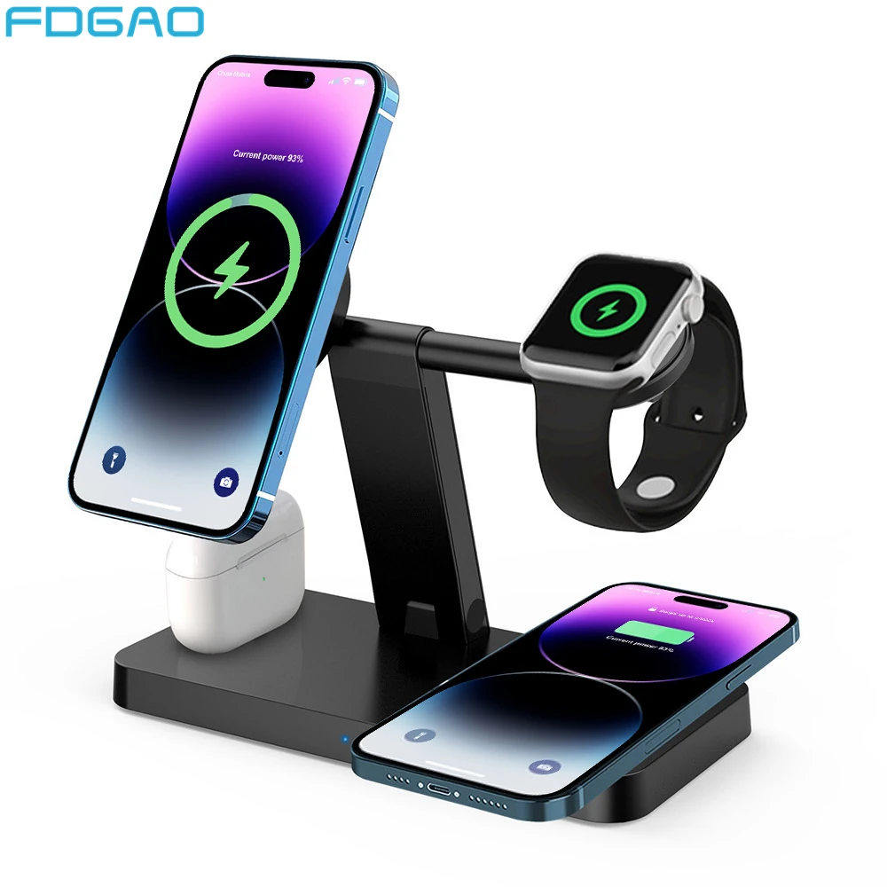 

37W 4 In 1 Magnetic Wireless Charger Stand For iPhone 14 13 12 11 Pro Max Fast Charging Dock For Apple Watch 8 7 SE 6 Airpods 3