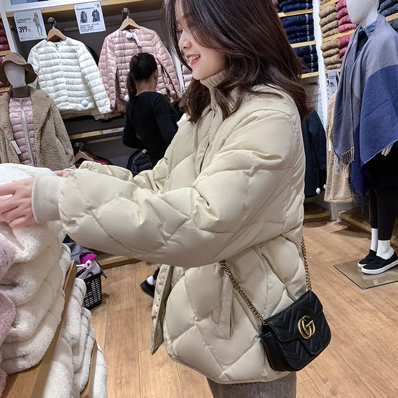 Casual Thin and Light Down Jacket New Women's Short Section Small Person Diamond Shape Hundred Match Warm Thickened Jacket