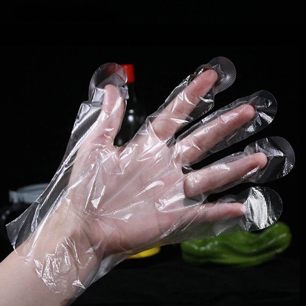 

100pcs Disposable Transparent PE Gloves Restaurant Kitchen Beauty Hairdressing Plastic Gloves plastic gloves, Thickened Type