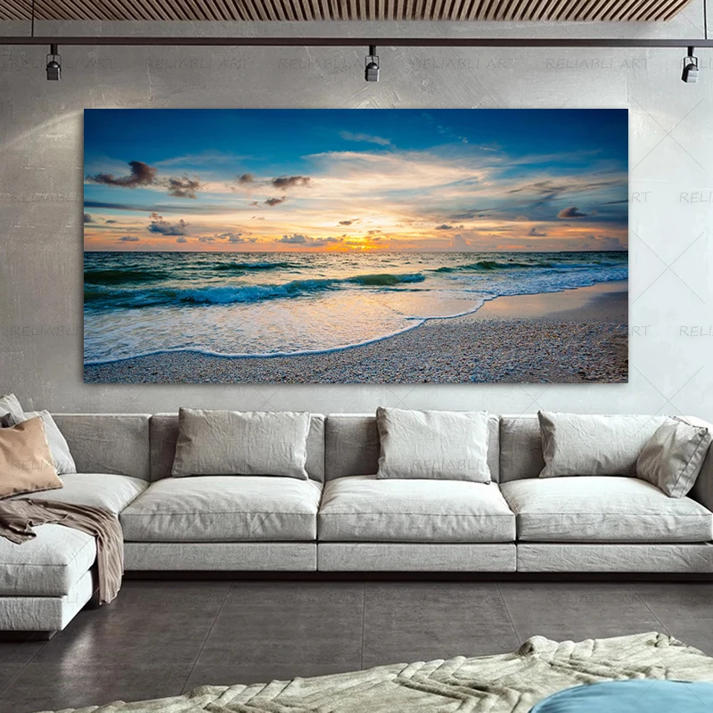 

Sea Beach Posters And Prints Canvas Painting Wall Art Pictures for Living Room Sunset Wave Landscape Cuadros Modern Home Decor
